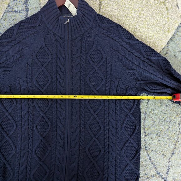 NWT Brooks Brothers Men's Merino Wool Blend Zip Up Cable Knit Sweater Navy XL - Picture 9 of 11